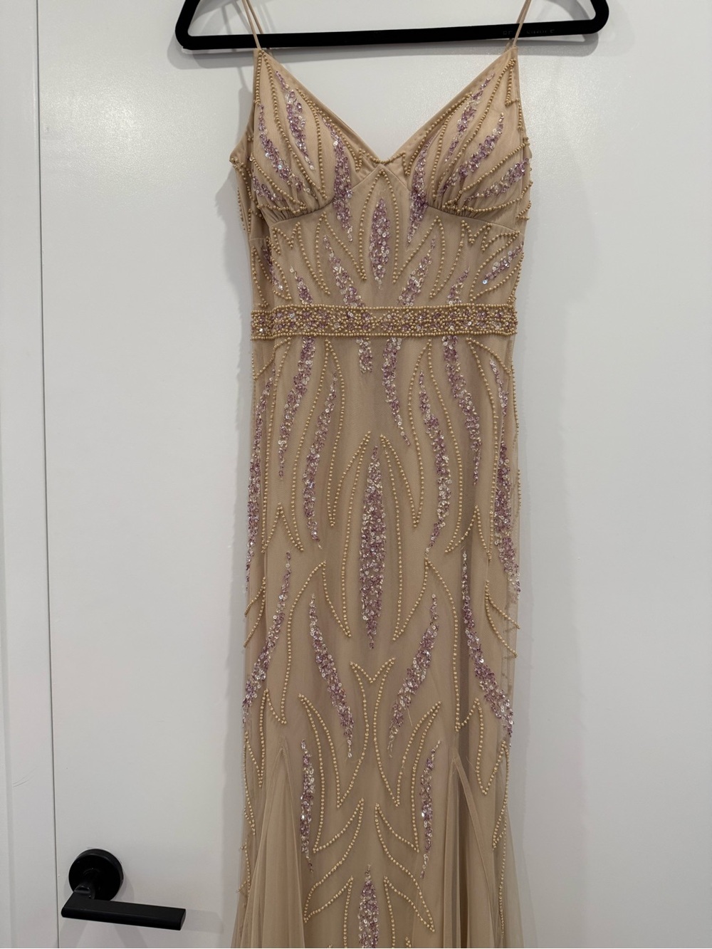 Jump Beige Beaded Prom Dress with Pink Accents